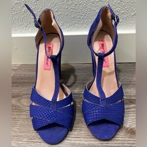 Betsey Johnson T-strap Block Heel Sandal, In Electric Blue, Size 7.5.